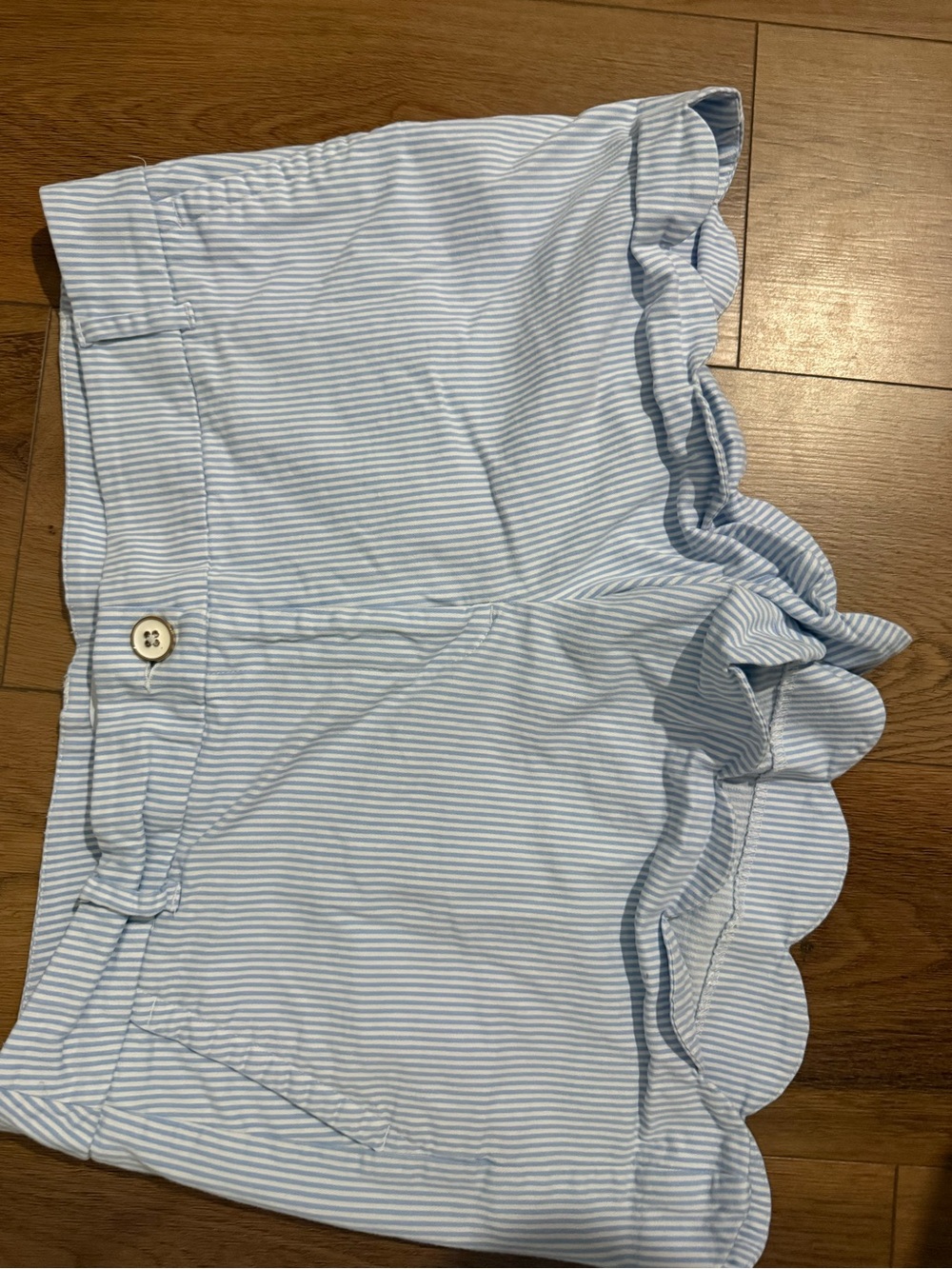 crown & ivy Light Blue and White Striped Scalloped Hem Shorts